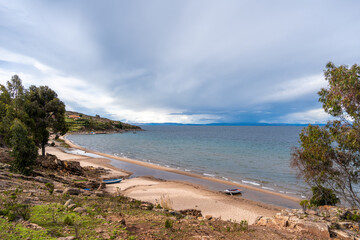 Sandy beach on Taquile Island, Lake Titicaca, Peru