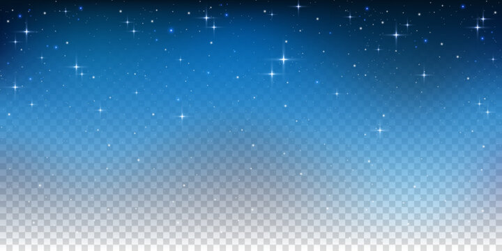 Starry night background with light blue transparent texture. Dark galaxy outer space full of shiny sparkles and abstract glitter. Magic cosmic vector illustration with fantasy gradient
