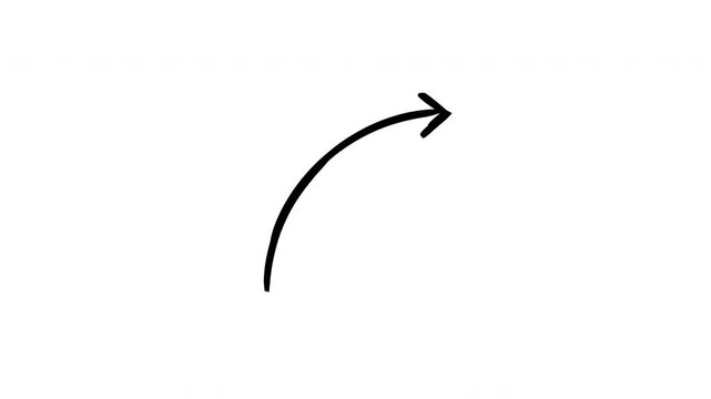 Curved up arrows in sweeping motion hand-drawn sketch animation. Upward curve arch to right. Animated doodle direction collection. Scribble pointers. Ink freehand symbols 4K video on transparent