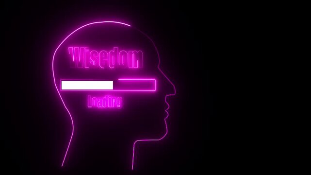 Pink Neon Outline Of Human Head With Wisdom Loading Bar On Black Background progress bar silhouette