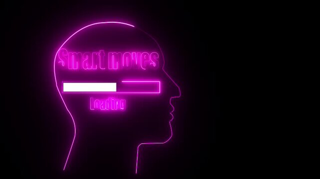 Pink Neon Outline Of Human Head With Smart Moves Loading Bar On Black Background abstract bright