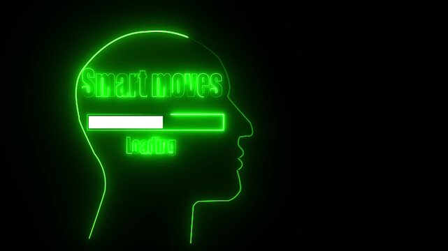 Green Neon Outline Of Human Head Silhouette With Loading Bar And Smart Moves Text image photo