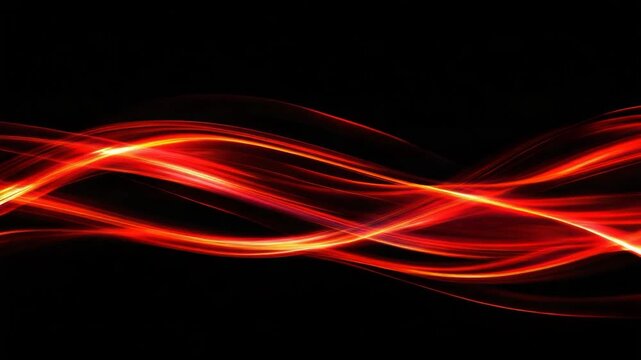 Abstract graphic featuring fluid, glowing red and orange light trails against a black background