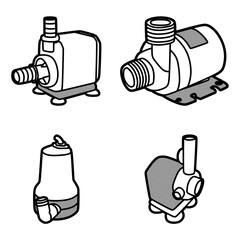 four mini submersible water pump vectors, editable lines