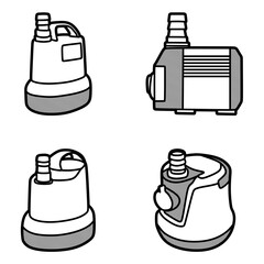 four aquarium water pump images, editable lines