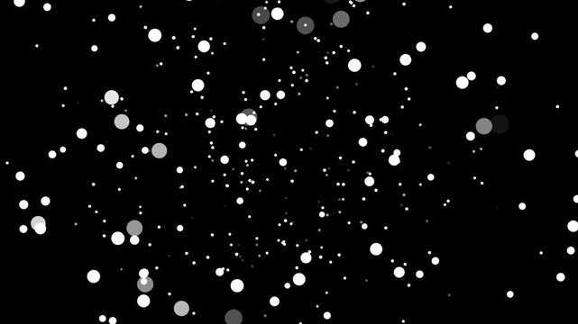 Scattered white and gray circles of various sizes on a black background dots spheres
