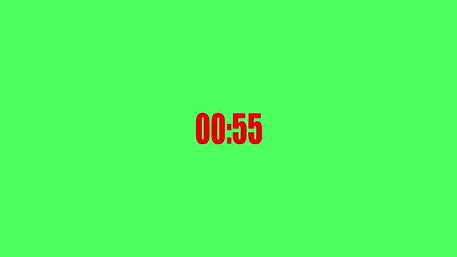 Red digital timer displaying 00:57 on a vibrant green background countdown clock