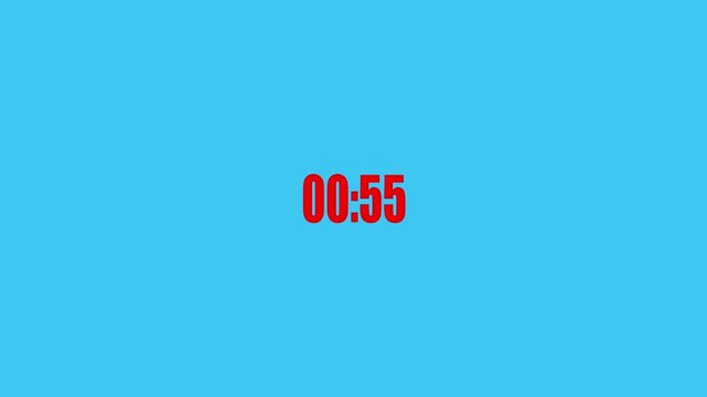 Red digital timer displaying 00:57 on a bright blue background countdown clock