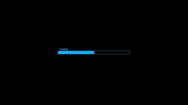 Blue loading bar with text 'loading...' on a black background progress indicator