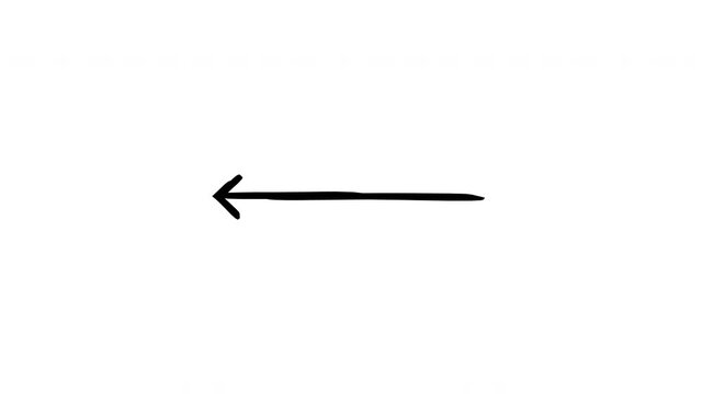 Straight arrows pointing left hand-drawn sketch animation. Visual guide. Reverse movement leftward. Animated doodle direction. Scribble pointers. Ink freehand symbols 4K video on transparent