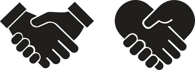 Obraz premium Handshake icons set. Business agreement handshake symbol set. Shaking hands logo. Friendly handshake flat style - stock vector.