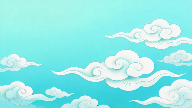 This image features traditional Chinese cloud patterns (fu yun) in white on a gradient blue background, evoking elegance and cultural heritage. Ideal for decorative and artistic projects.