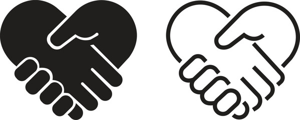 Obraz premium Handshake icons set. Business agreement handshake symbol set. Shaking hands logo. Friendly handshake line and flat style - stock vector.