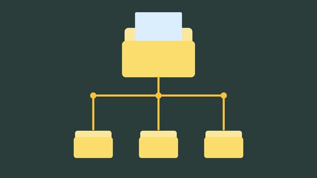 Hierarchical Data Structure: Clean, minimal graphic showing a top-down, connected structure with a central folder at the top branching down to three subordinate folders.