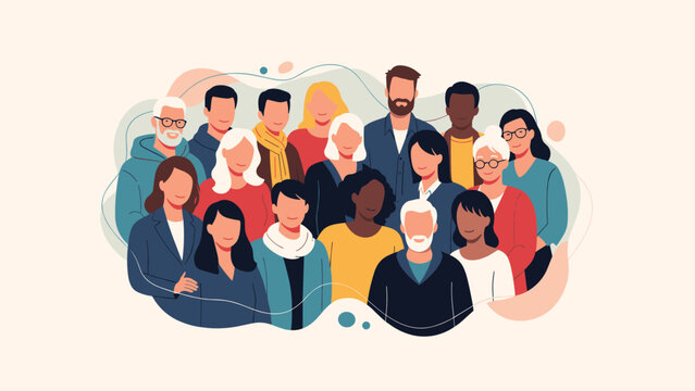 A large and diverse group of people from different generations and ethnicities standing together as a strong community.