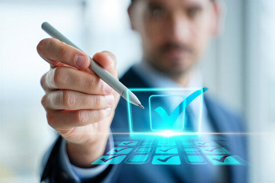 Close-up of Digital Pen Checking Virtual Box