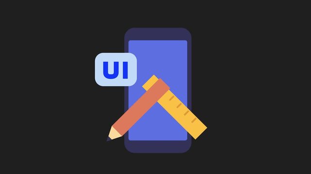 UI Design Concept: A sleek, modern design showcases the process of user interface (UI) design, with a smartphone in the center and tools symbolizing creation and precision.