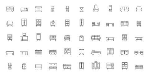 Set of fifty furniture icons with linear style © Smriti