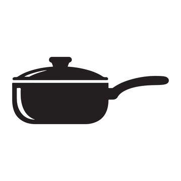 Black silhouette of a saucepan with lid and handle  kitchen cookware icon