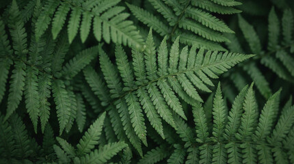 Close-up of lush green fern leaves with detailed textures.