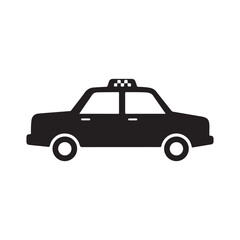 Fototapeta premium Black silhouette of a taxi cab with checkered light on top simple icon of a car with white windows and wheels