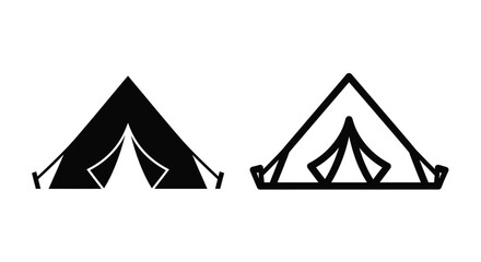 Two black and white illustrations of simple tent designs © Mama