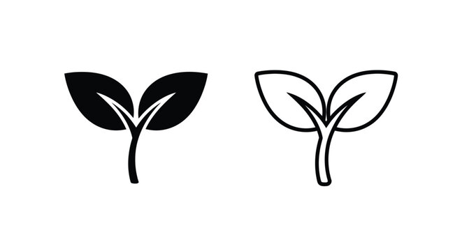 Two stylized leaf sprout icons one filled and one outlined