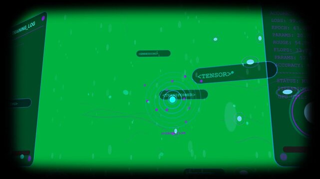 Frame start causing central rings pulsing, metrics updating, showing model metrics, transparent bg