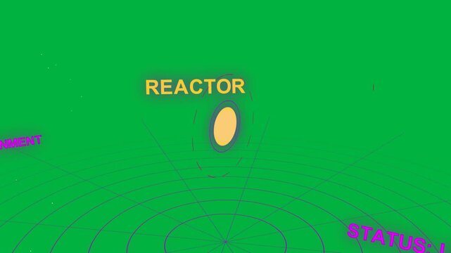 REACTOR popping, camera rotating inward, rings waving, drops orbiting accenting core on clear bg