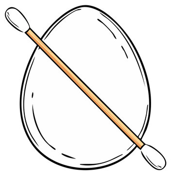 Stylized graphic illustration of an egg and a cotton swab for healthcare, hygiene or food