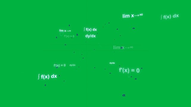 Pulsing cyan math blobs moving outward, splitting and fading, showing notation decay on transparent
