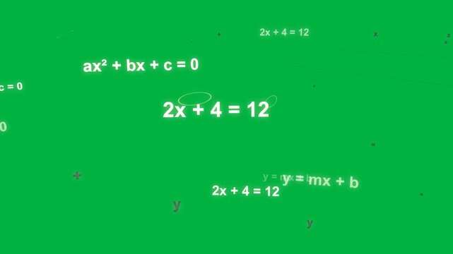 Math tokens drifting inward, sweeping lines pushing elements, grouping, showing algebra on clear bg