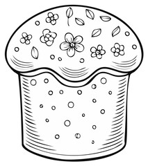 Artistic Outline of Decorated Easter Cake with Floral and Leaf Motifs