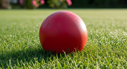 Naklejka premium A red ball sitting on the grass