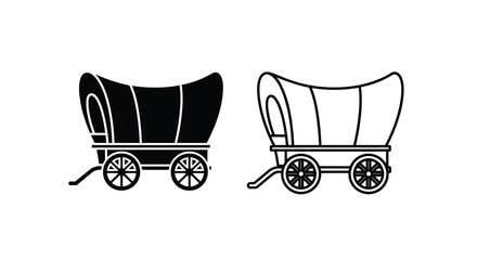 Two covered wagons in black and white side by side © Mama