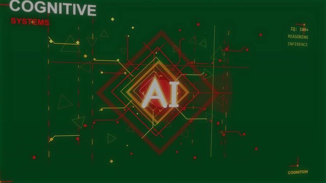 Glow sparking AI core pulsing diamonds growing lines scanning showing HUD on transparent background