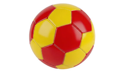 Fototapeta premium Isolated soccer ball with classic red and yellow panel design for sports and recreation play