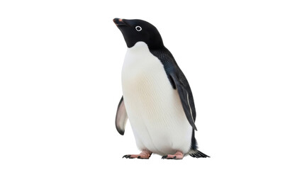 Isolated Adélie penguin stands upright looking left in studio shot against plain backdrop © Isolde