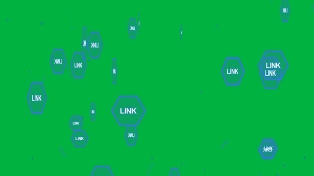 On play blue LINK badges drifting and rotating on transparent backdrop, showing network clustering
