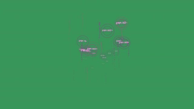 On load pink badges emerging descending clustering and pulsing showing stats on transparent canvas