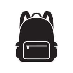 Black solid icon of backpack with two straps and front pocket isolated on white background simple school bag travel bag