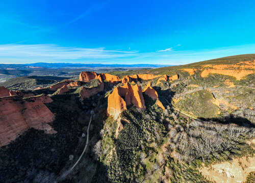 Aerial view of Las Medulas Unesco roman gold mine in northern Spain