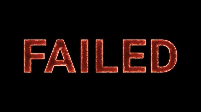 Failed Text Glowing Neon Reveal Animation Orange Isolated On Black Background