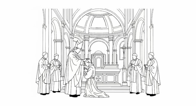 Religious ceremony inside a cathedral with clergy in vestments