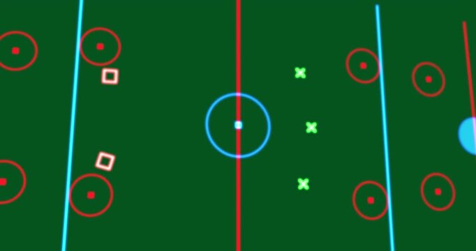After black frame, green markers moving and linking squares, visualizing play on transparent bg