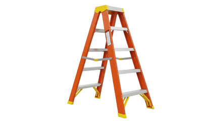 Isolated orange aluminum step ladder, lightweight construction for household work, indoor usage © Isolde