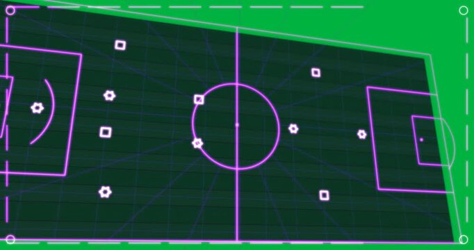 Black fading into neon pitch, nodes popping, lines forming path, showing play on transparent canvas