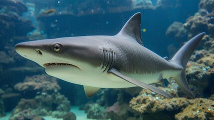 Fototapeta premium A black tip shark in an aquarium