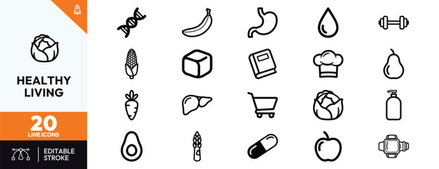 Fototapeta premium Healthy Living Icons for Wellness and Nutrition