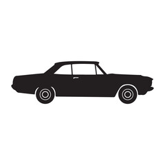 Obraz premium Classic car silhouette side view black vintage automobile illustration simple iconic vehicle design element